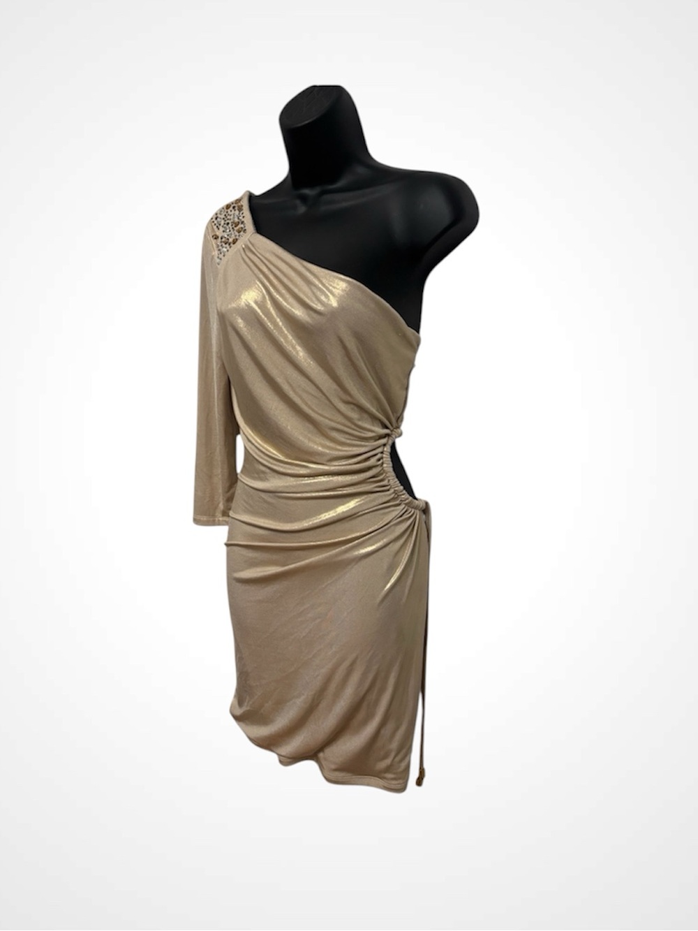 Baby Phat NWT After Glow Gold Metallic Ruched Dress Kimora Era 2000s Size Small